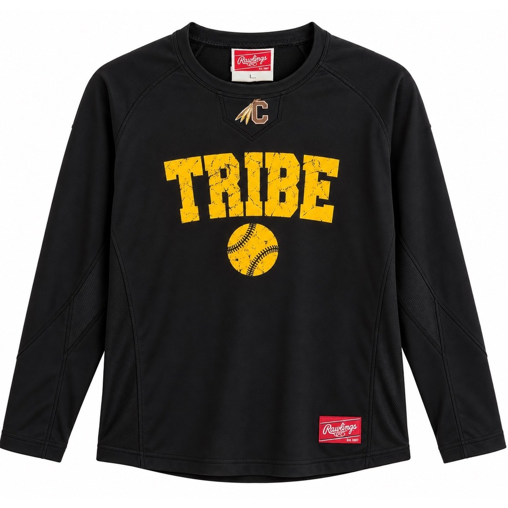 Rawlings Tribe Baseball Softball Shirt Mens Large Black Long Sleeve Performance